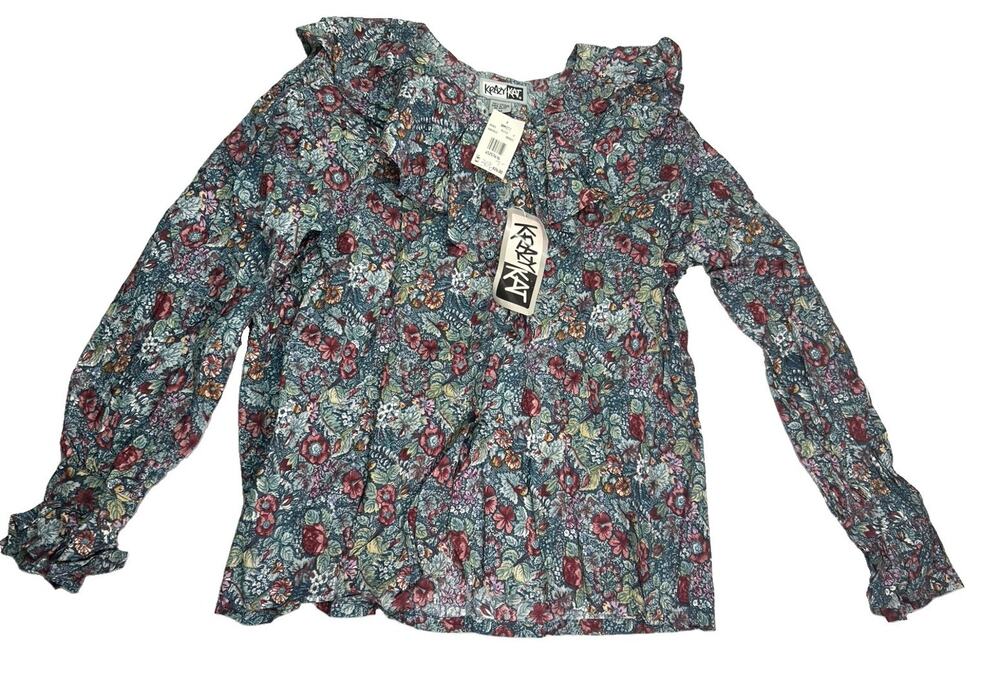 Vintage NWT Krazy Kat Ruffle Collar Floral Print Peasant Top Size Medium